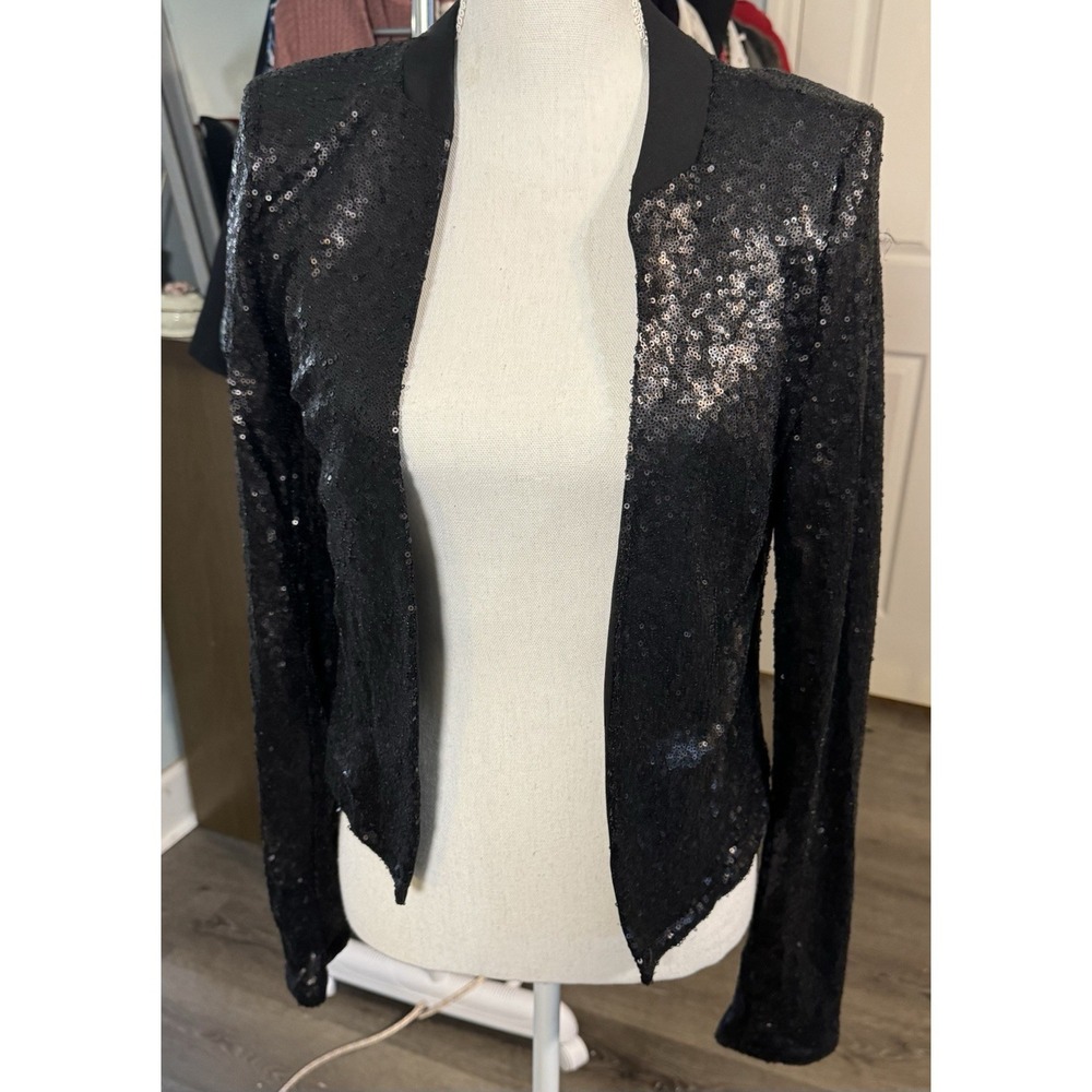 Windsor Black Sequin Cropped Blazer Shoulder Pads Large